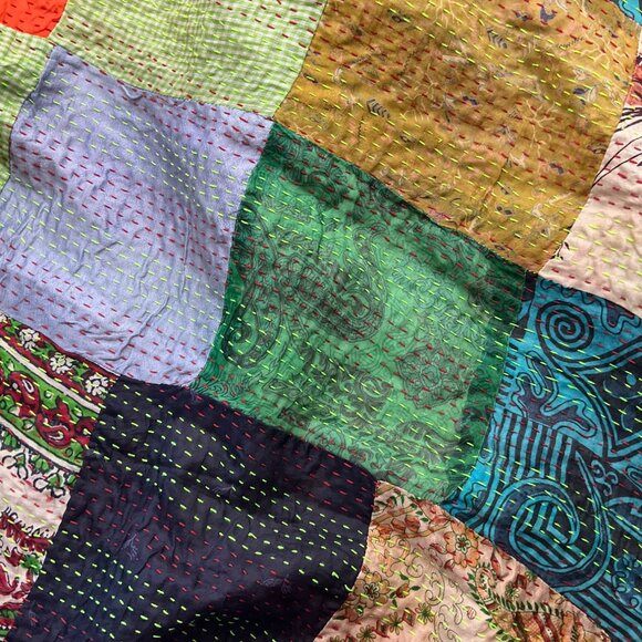 Sevya OS Handmade Kantha Patchwork Kimono Jacket Silk Boho Relaxed - Picture 11 of 12